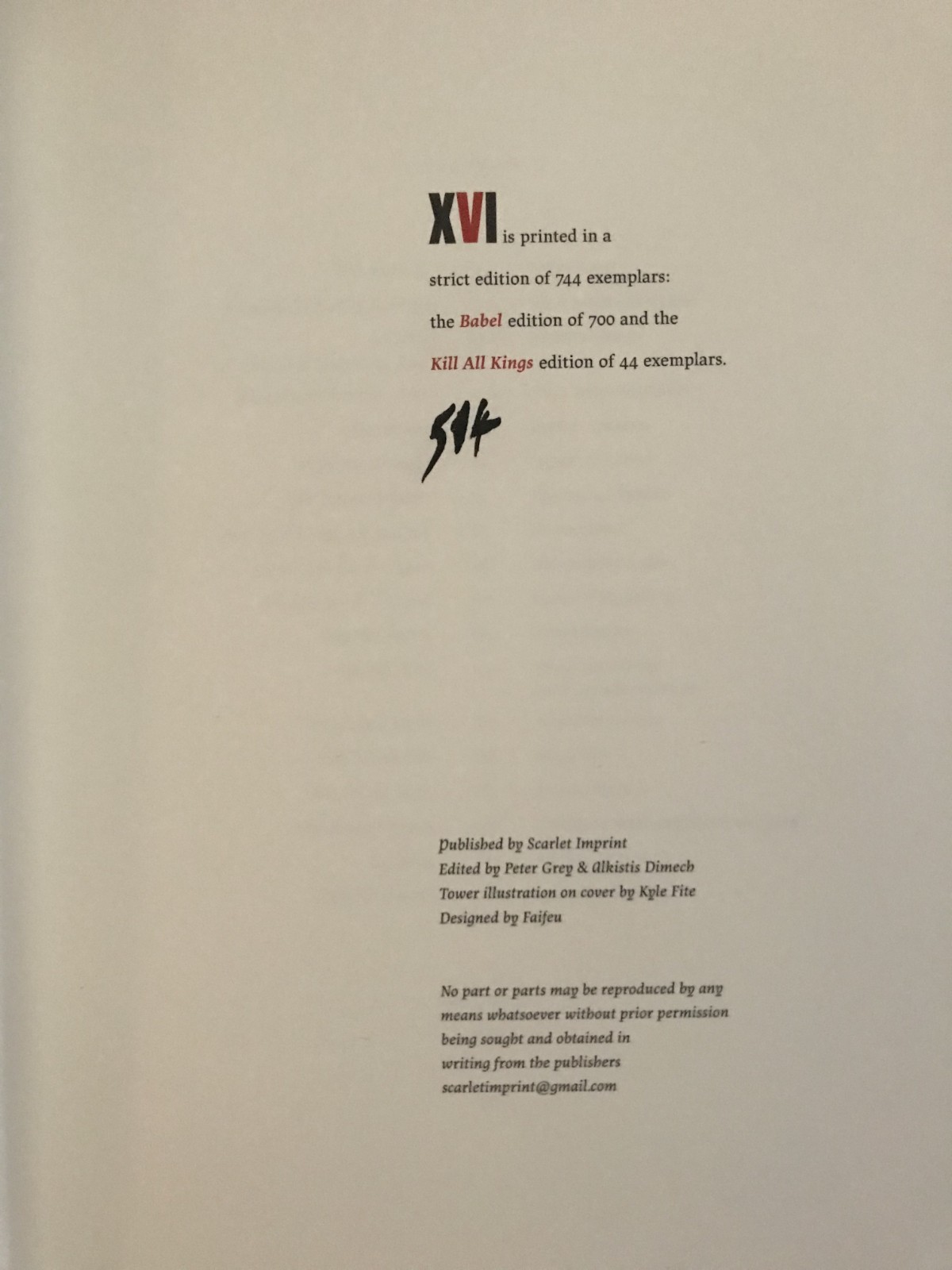 XVI, SCARLET IMPRINT, by Peter Grey, Alkistis Dimech, in Pristine Condition