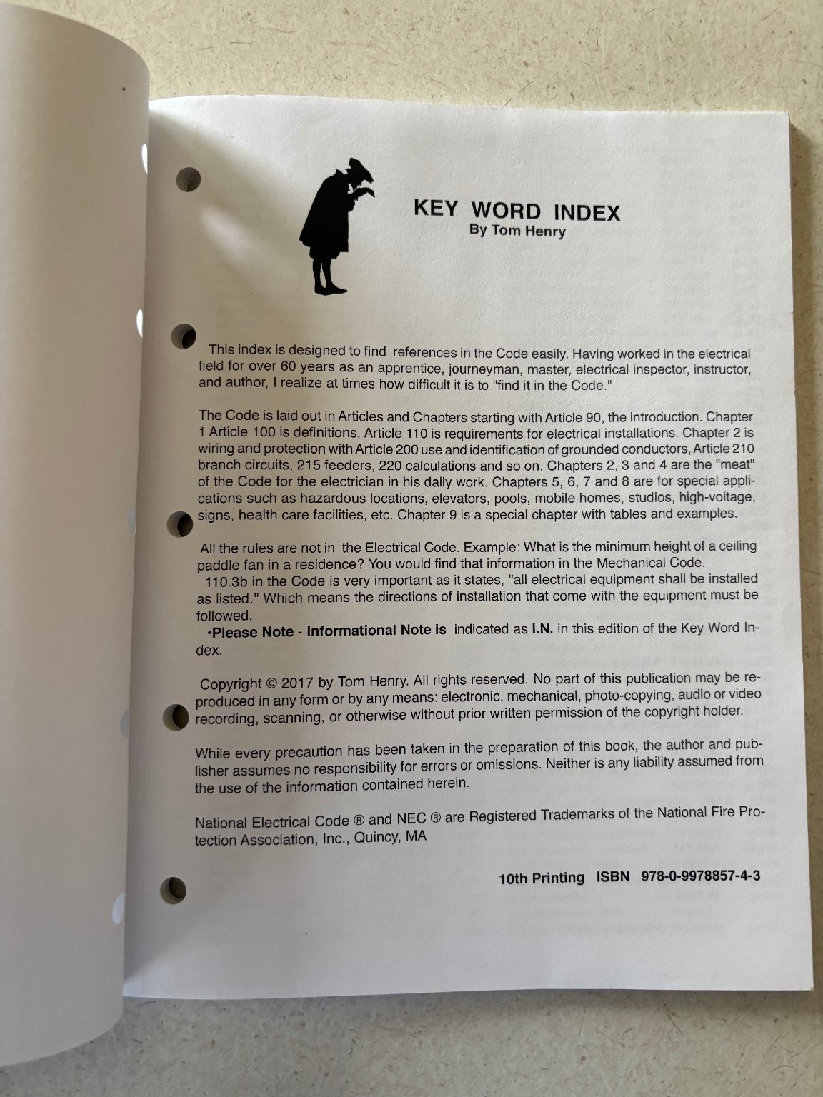 Tom Henry’s Key Word Index 2017 Nec Code 10th Printing Electrical Reference