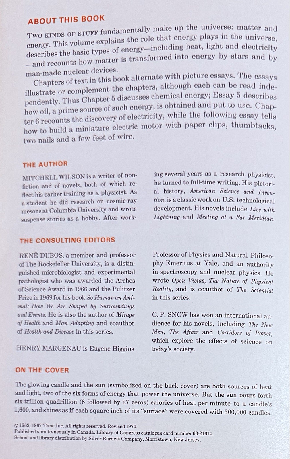 Energy by Mitchell Wilson, Time Life Science Library. Fantastic Learning Info