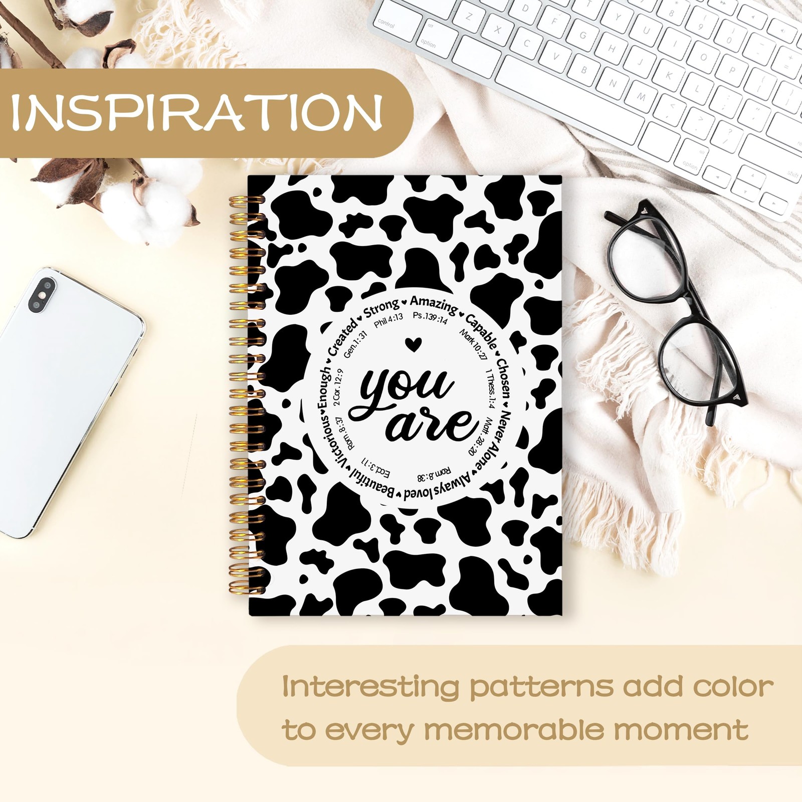 Cow Print Christian Notebook Journal 5.5×8.3, You Are Bible Verse Journaling …