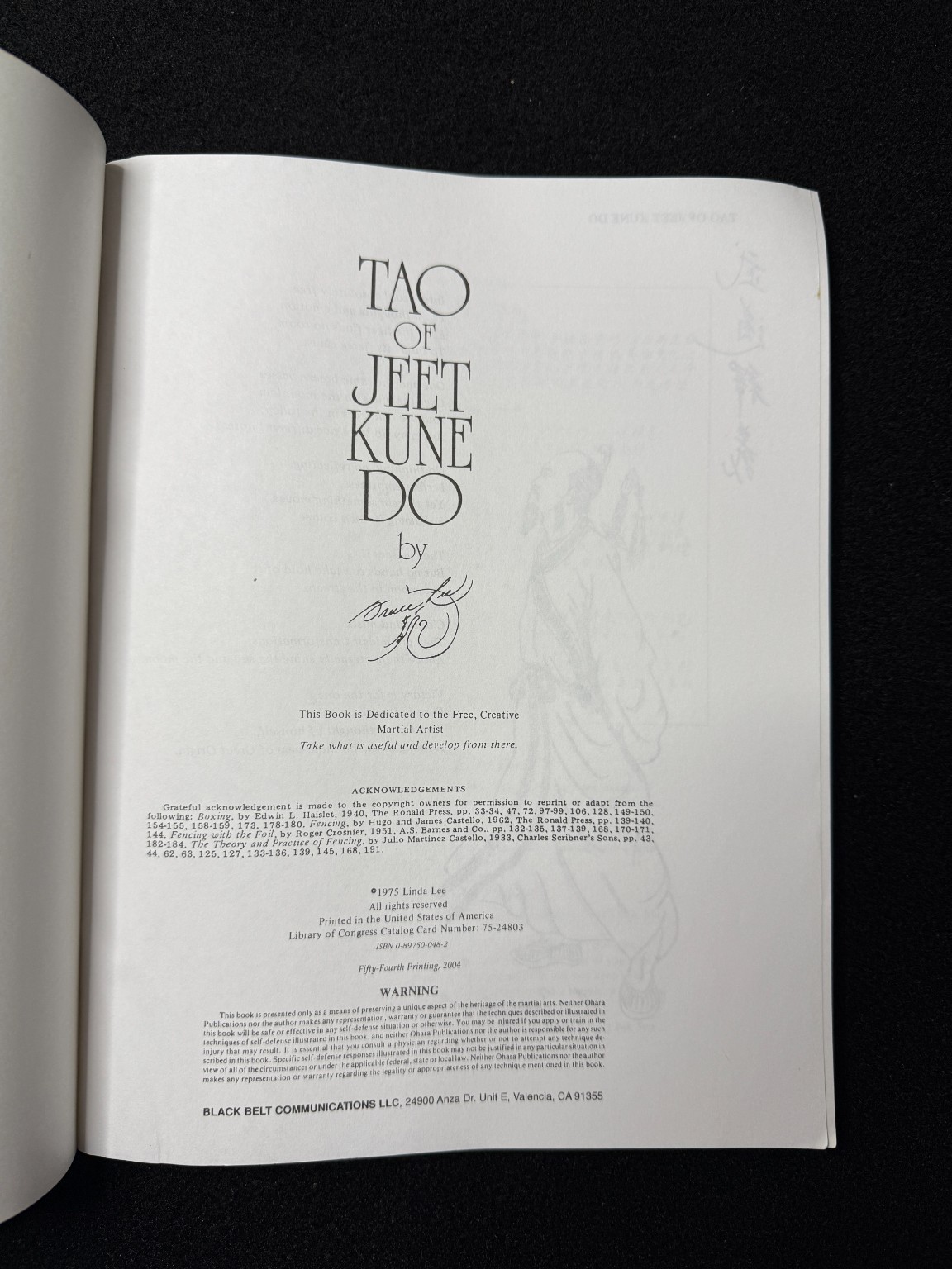 Tao of Jeet Kune Do Bruce Lee Ohara 2004 54th Print Trade PB