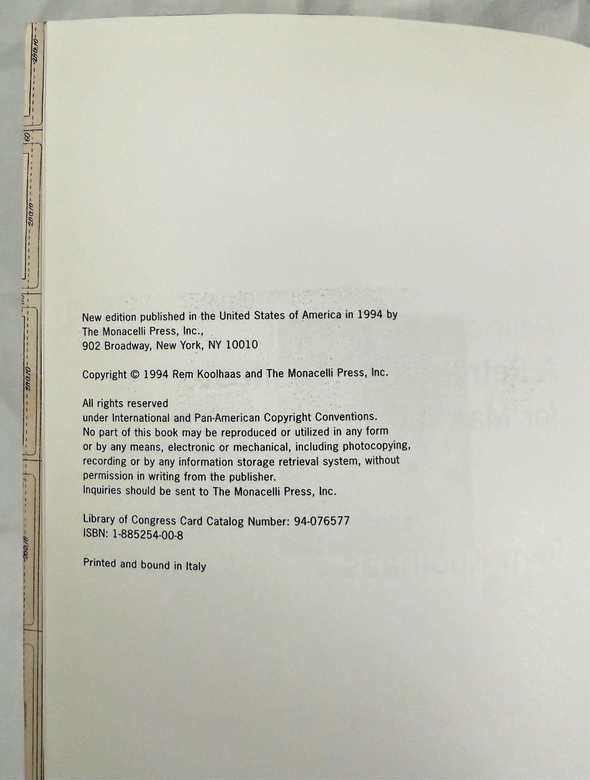 Delirious New York Rem Koolhaas 1994 Monacelli Press Architecture Book Paperback
