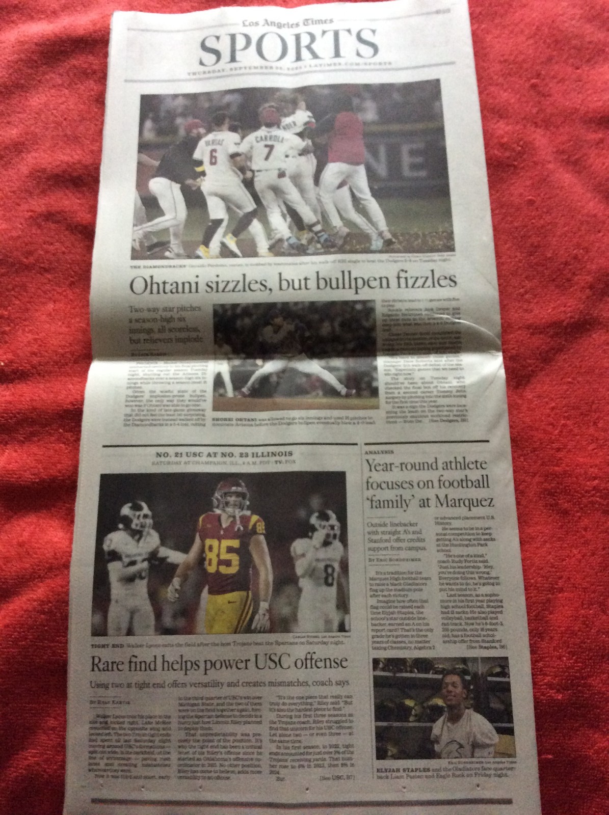 LA TIMES SPORTS SECTION SEPTEMBER 25 2025 DODGERS SHOHEI OHTANI