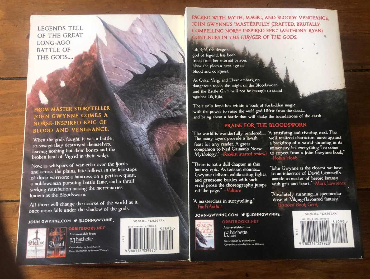 SHADOWS OF THE GODS; HUNGER John Gwynne, Orbit 2022 TPB Vols. 1 & 2 Bloodsworn