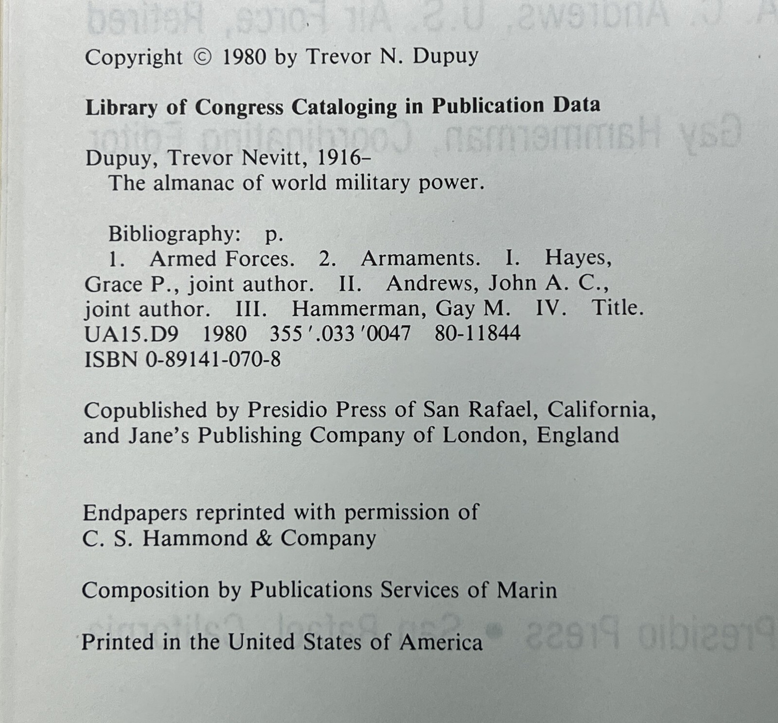 The Almanac of World Military Power, Dupuy, Andrews & Hayes – 1980 4th Ed. HC/DJ