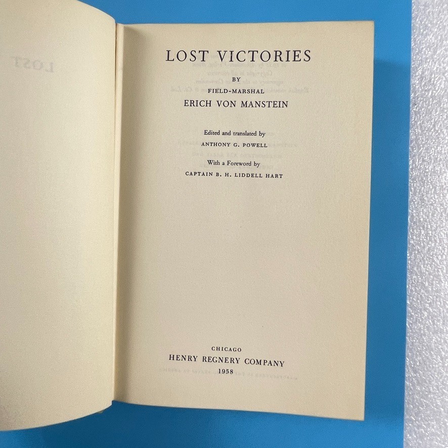 Lost Victories by Erich von Manstein – Henry Regnery 1958 HC/DJ 1st American Ed