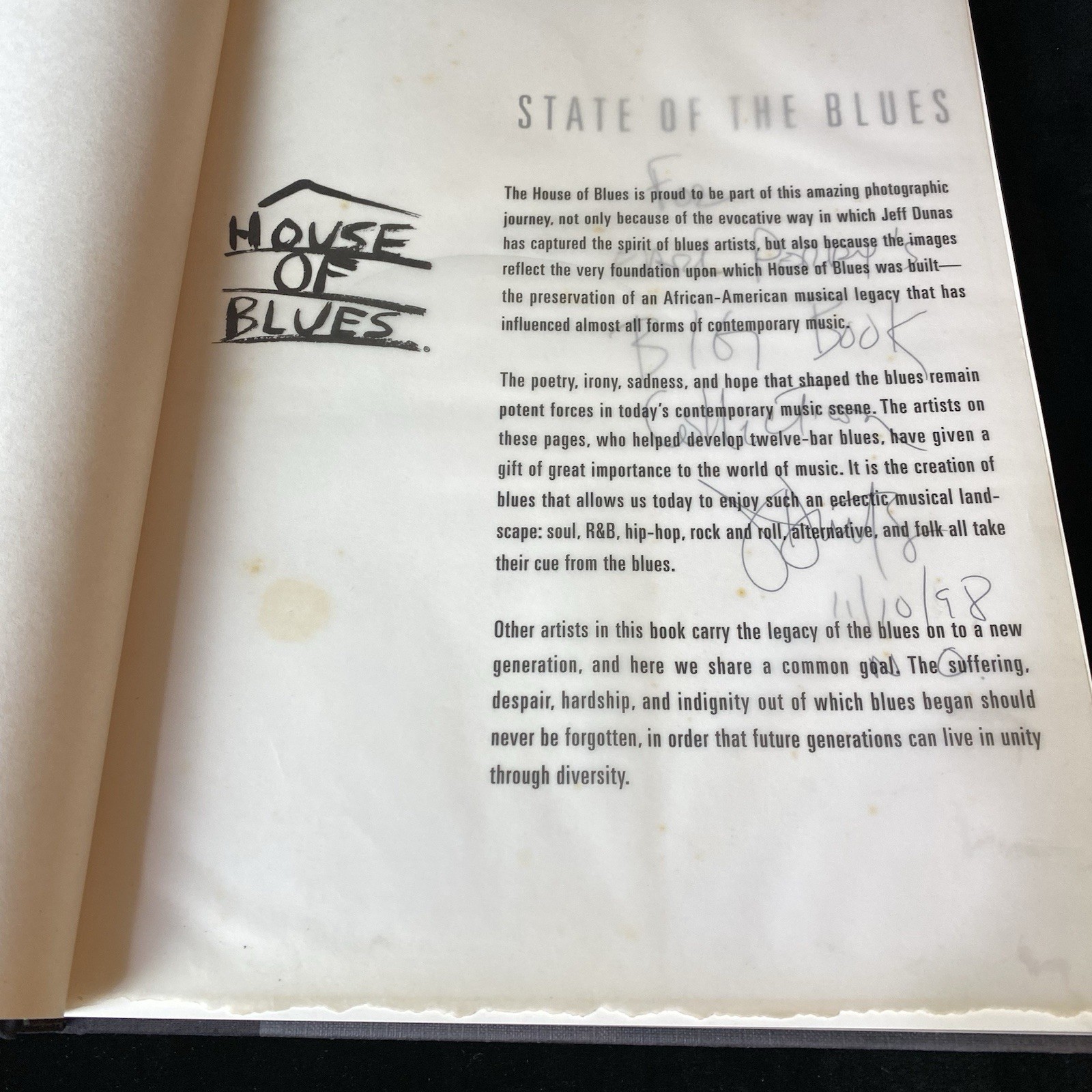 State of the Blues Photograph Art Book Signed by Jeff Dunas 1998 HCDJ Music