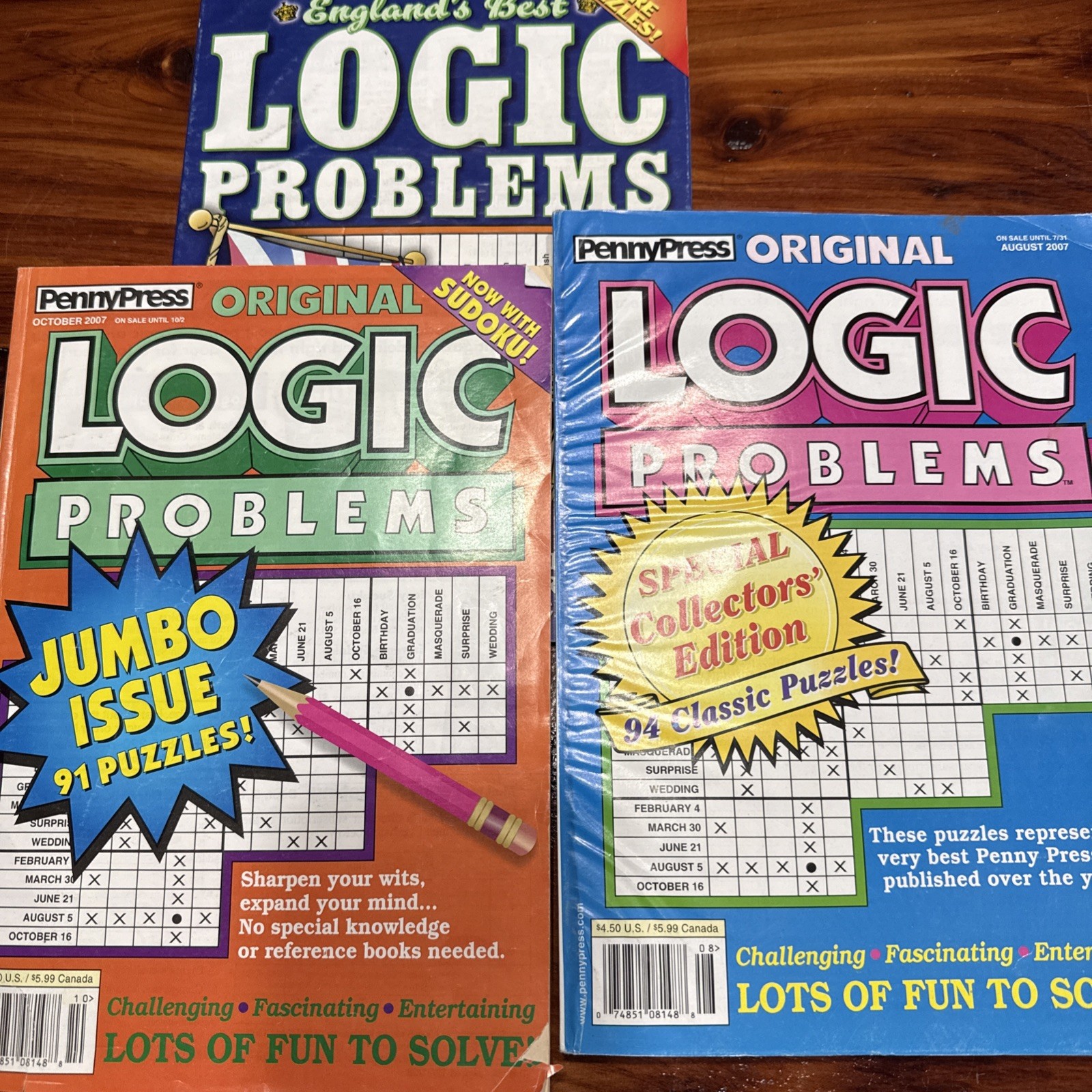 3-Dell Penny Press Original Logic Problems Grid Puzzles Collectors England Best
