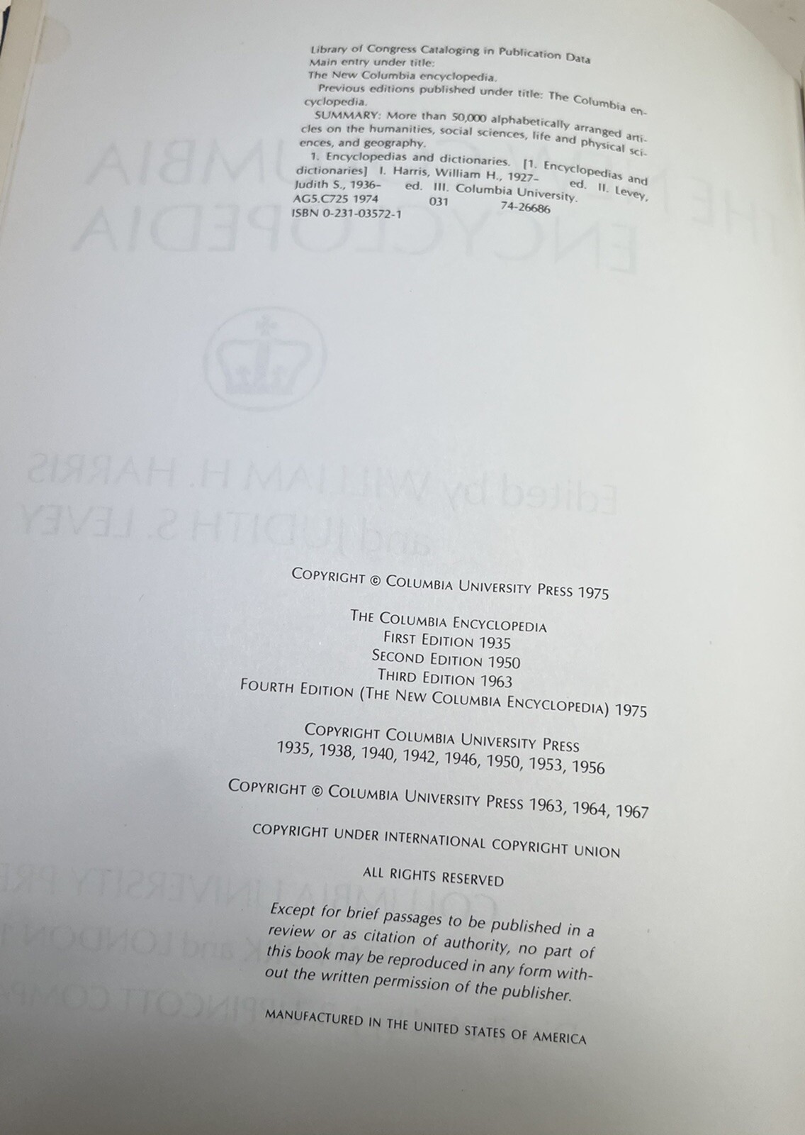The New Columbia Encyclopedia fourth edition 1975