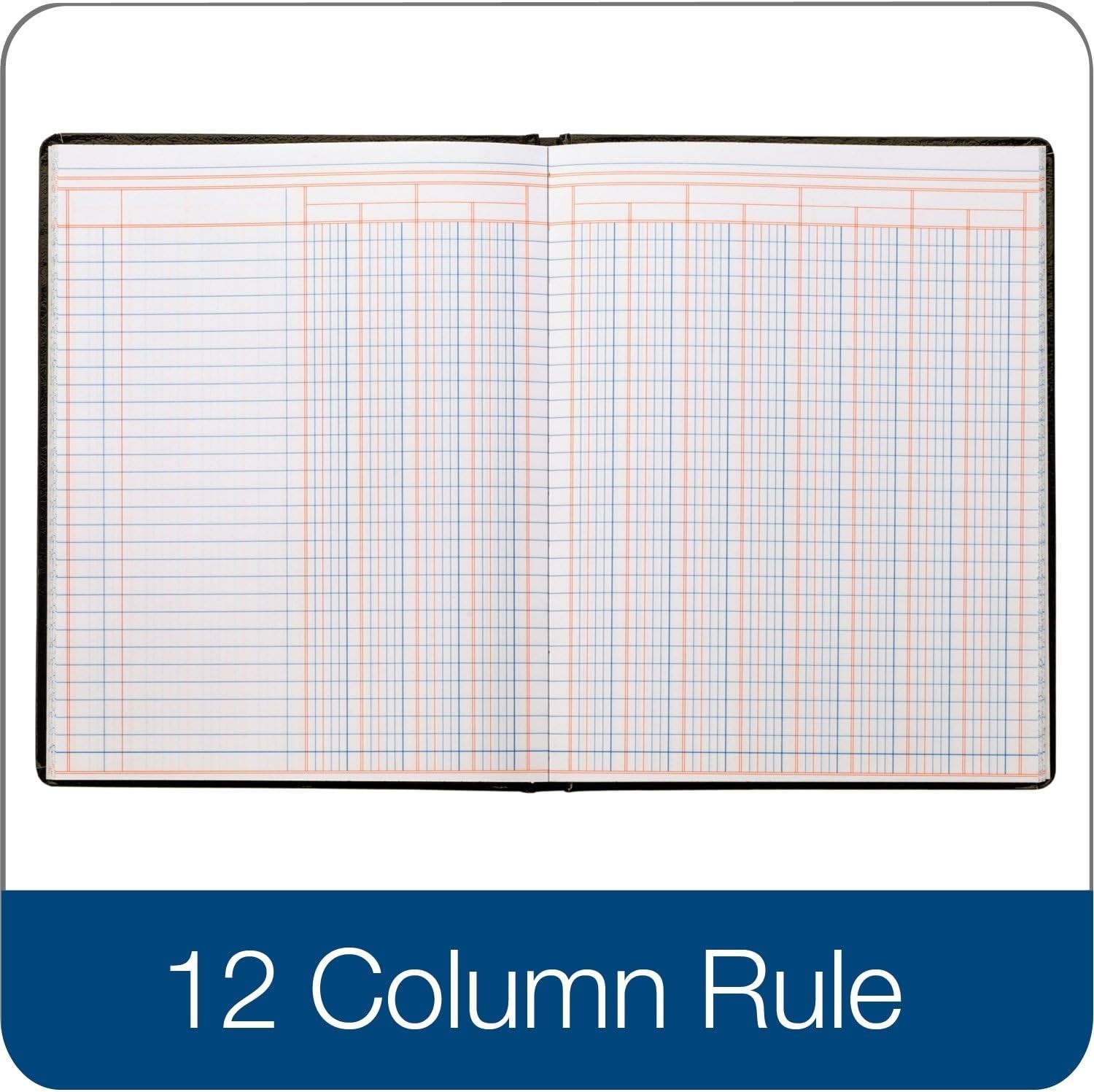 7×9.25 Black Account Book – Acid-Free Paper, 12 Columns for Record Keeping