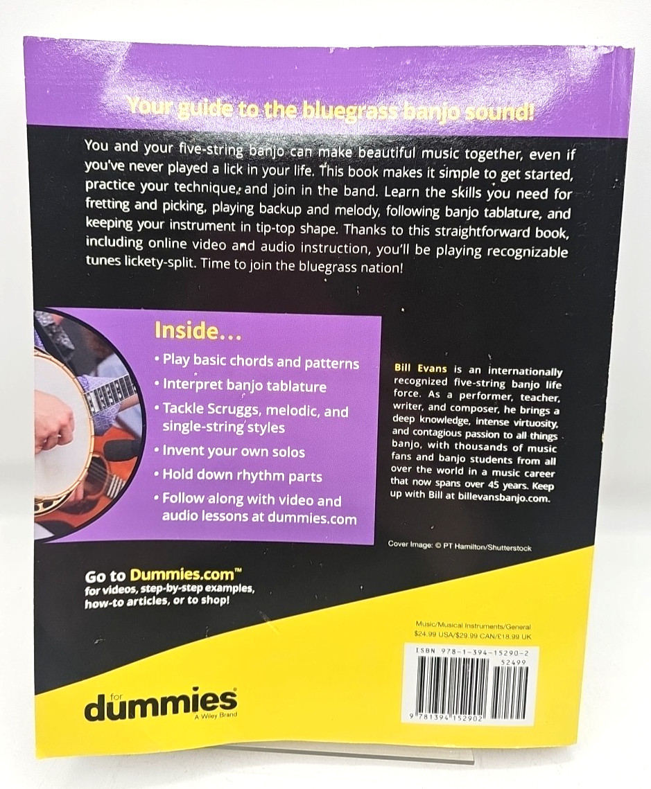 Bluegrass Banjo For Dummies 2nd Edition Bill Evans Paperback