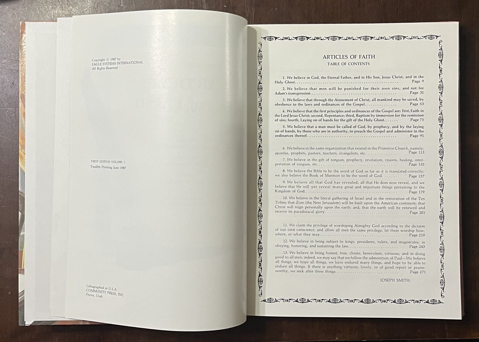 Illustrated Articles of Faith 1987 LDS Mormon RARE Single Volume 323 Pages