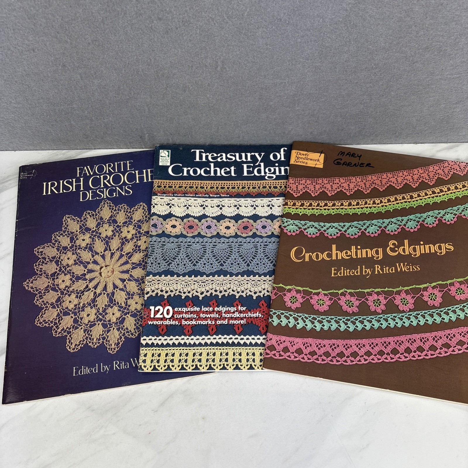 Lot of 3 Thread Crochet Books Edgings & Irish Crochet Designs VTG Rita Weiss
