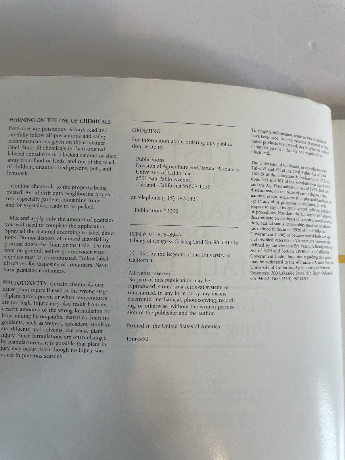 Pests Garden Small Farm Mary Louise Flint 1990 First Edition UC IPM Grower Guide