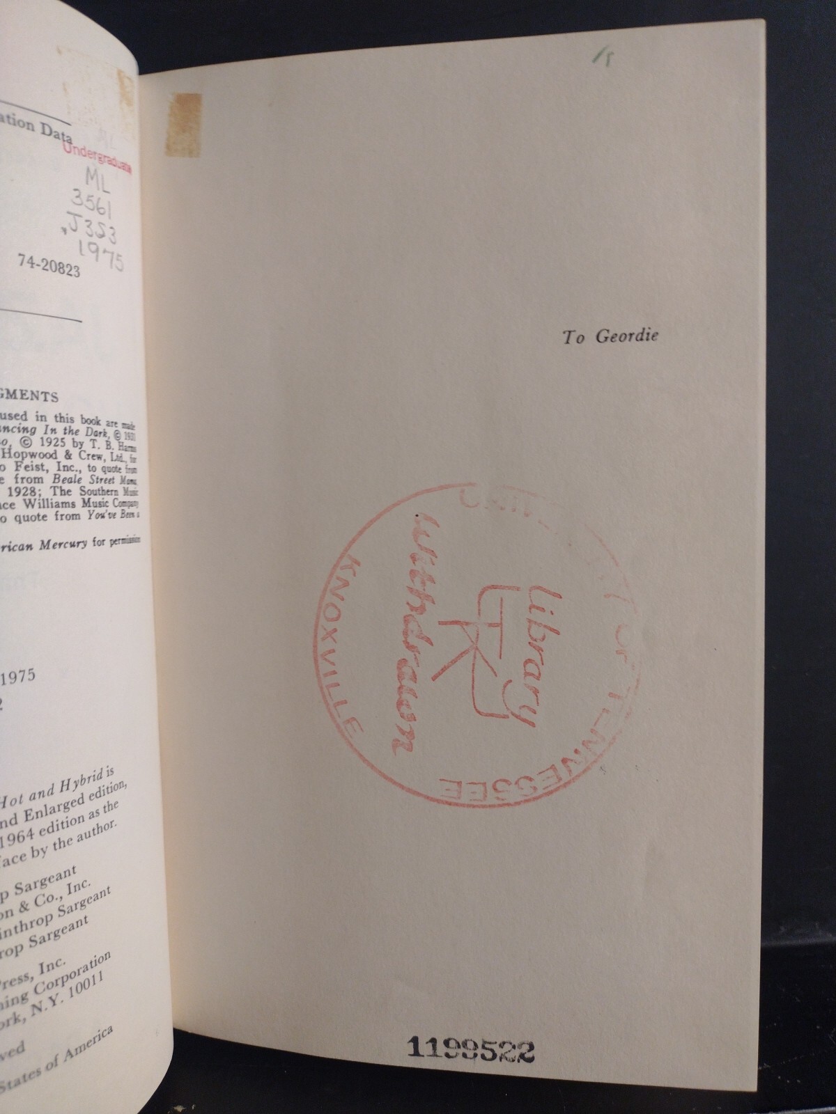Jazz, Hot and Hybrid Winthrop Sargeant 3rd Ed. Enlarged Paperback In HC EX Lib