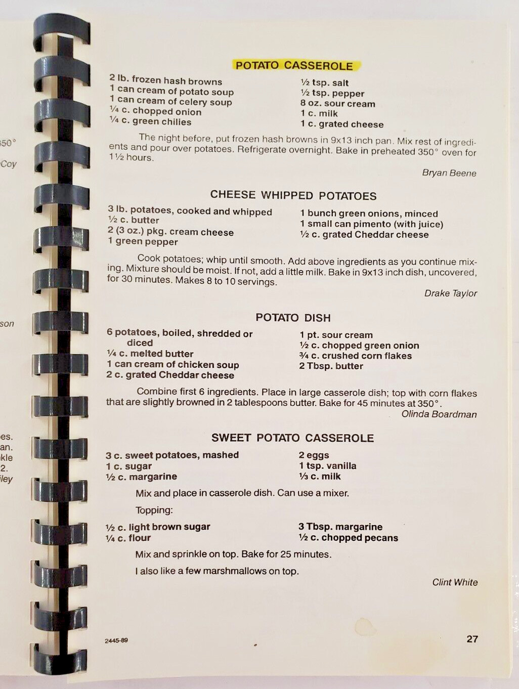 Puckett Panthers 1989-1990 Cookbook Elementary School Recipes Amarillo Tx