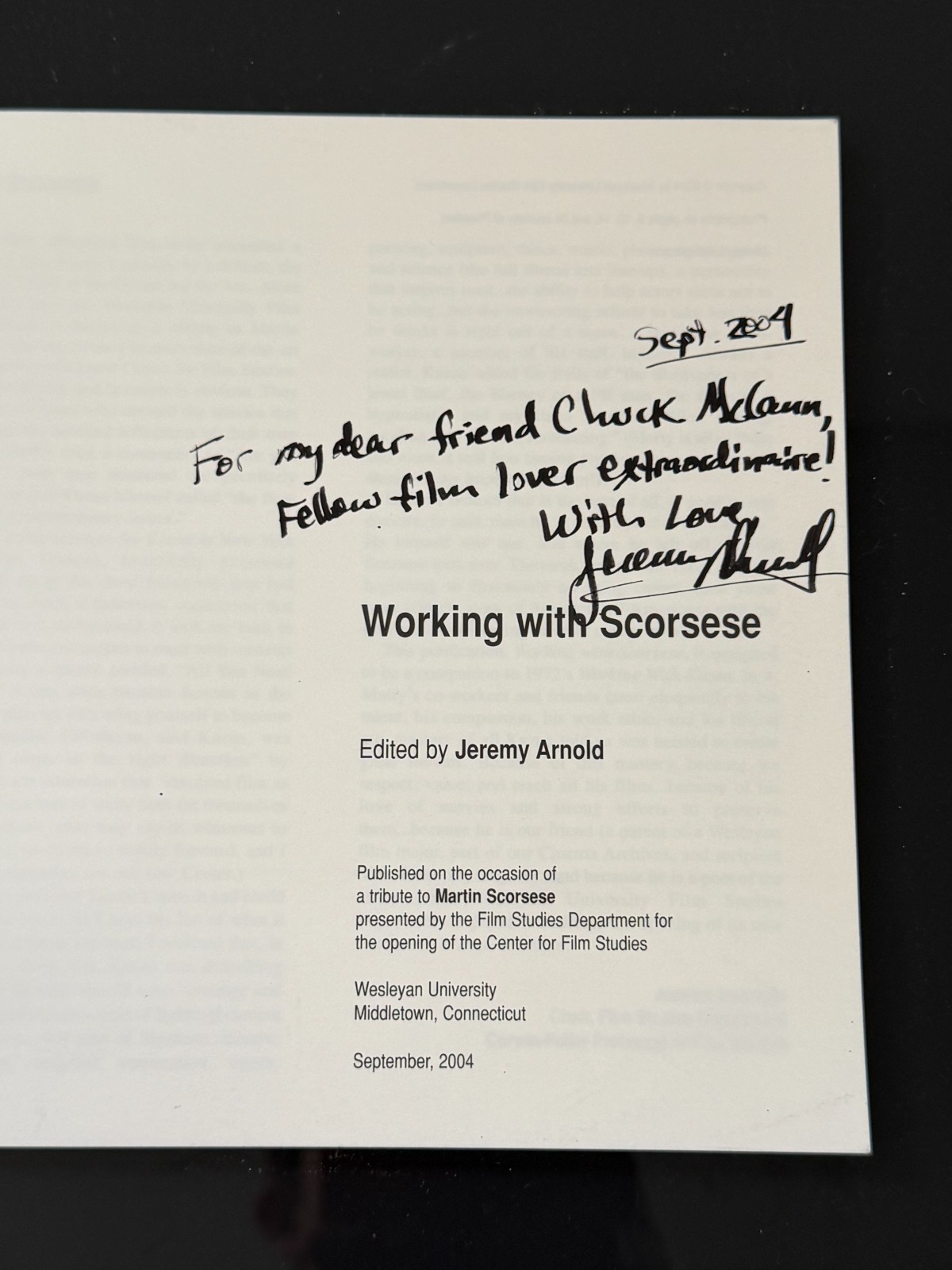 SIGNED – Working with (Martin) Scorsese by Jeremy Arnold 2004 – 35 Pages