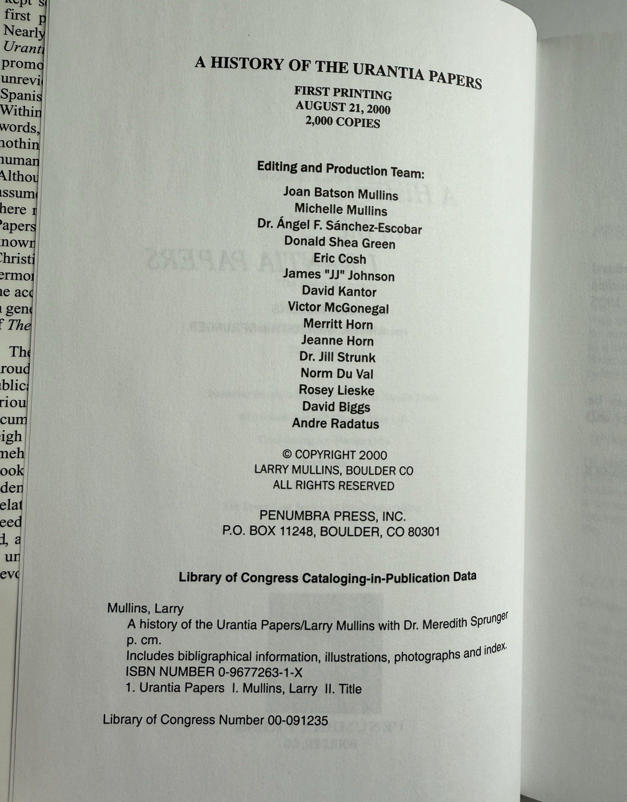 A History of the Urantia Papers -FIRST EDITION (1 of 2000 copies) -Larry Mullins