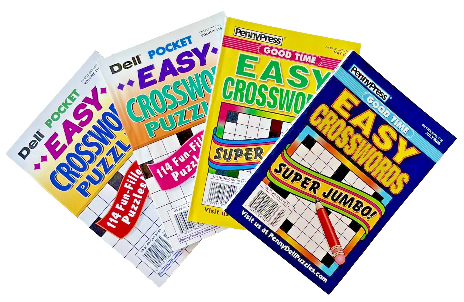 NEW Lot of 4 Penny Press Dell GOOD TIME Easy Pocket Jumbo Crossword Puzzle Books