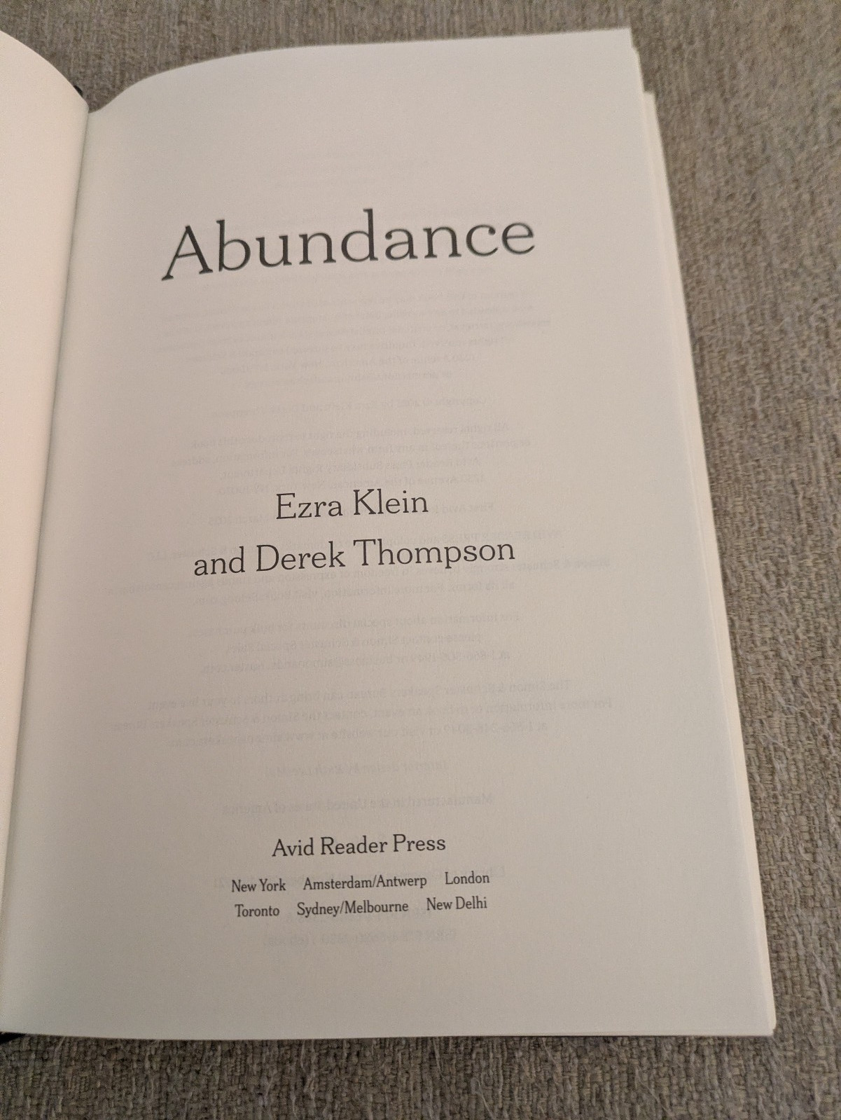 Abundance | Ezra Klein & Derek Thompson | 2025 Hardcover | LIBERALISM!