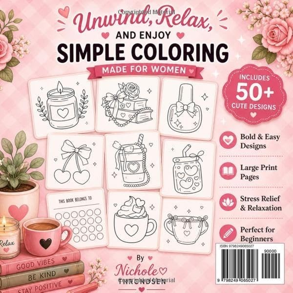 Bold and Easy Coloring Book for Women: Large Print Adult Coloring Book with Thic