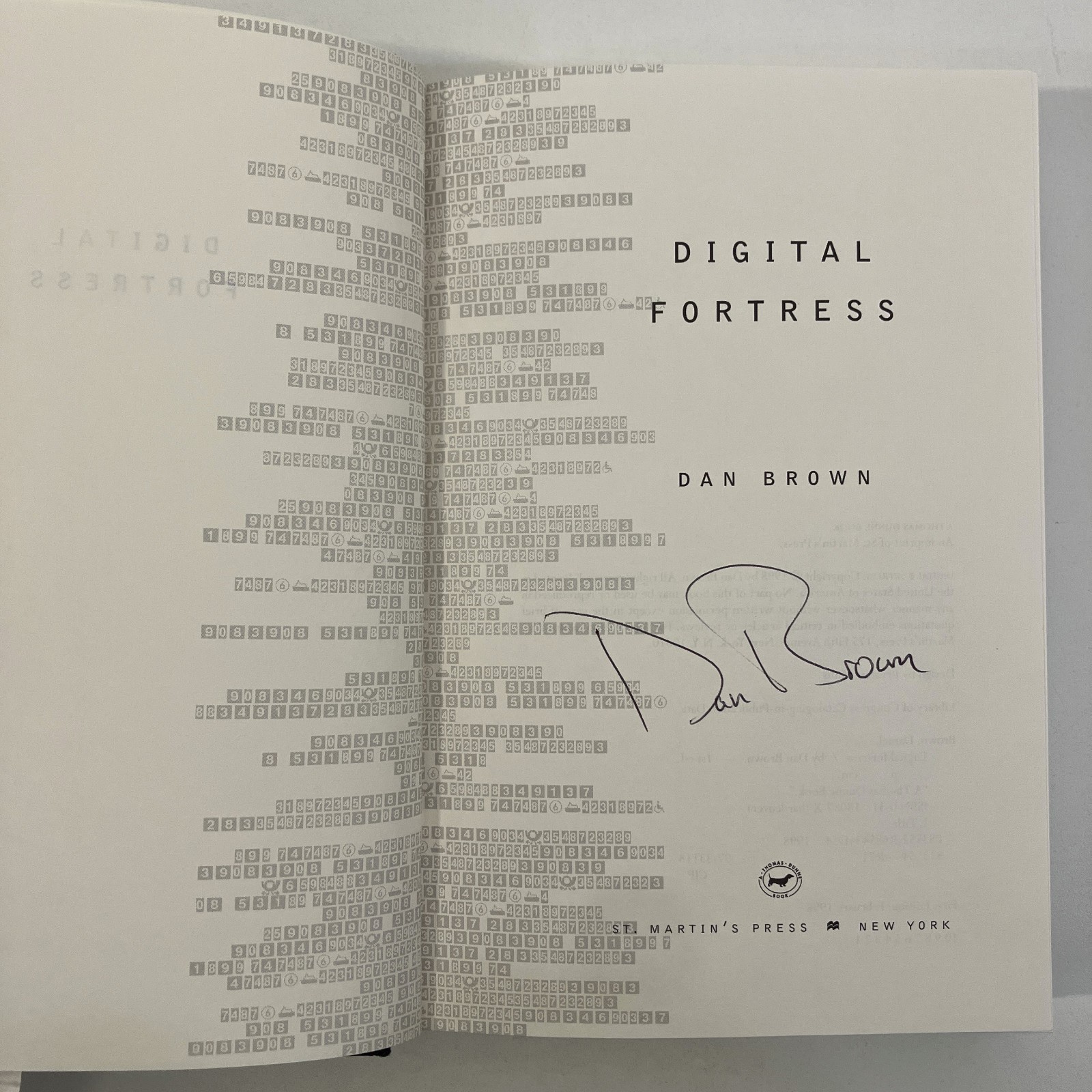 Dan Brown Digital Fortress SIGNED 1st Edition & Print 1998 HCDJ St Martin Press