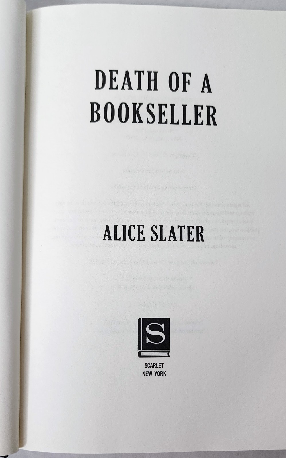 Death of a Bookseller Alice Slater 1st Edition HC 2023 Proofreader Insert