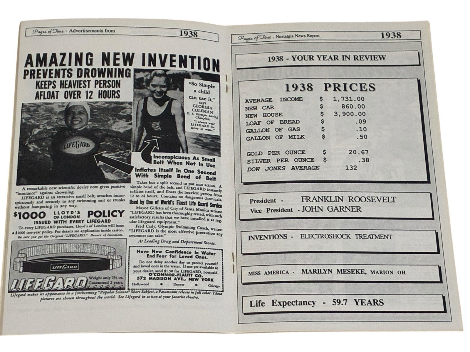 1938 PAGES OF TIME – Your Special Year Softcover News Book Booklet 24 Pages
