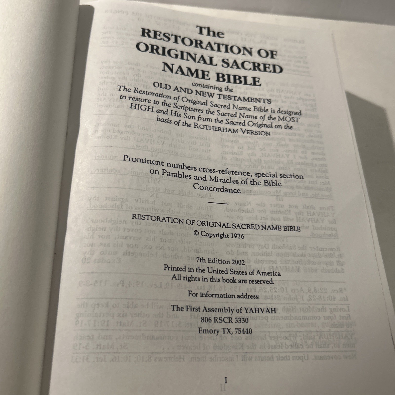 2002 Restoration of Original Sacred Name Holy Bible 7th Edition Rotherham LN