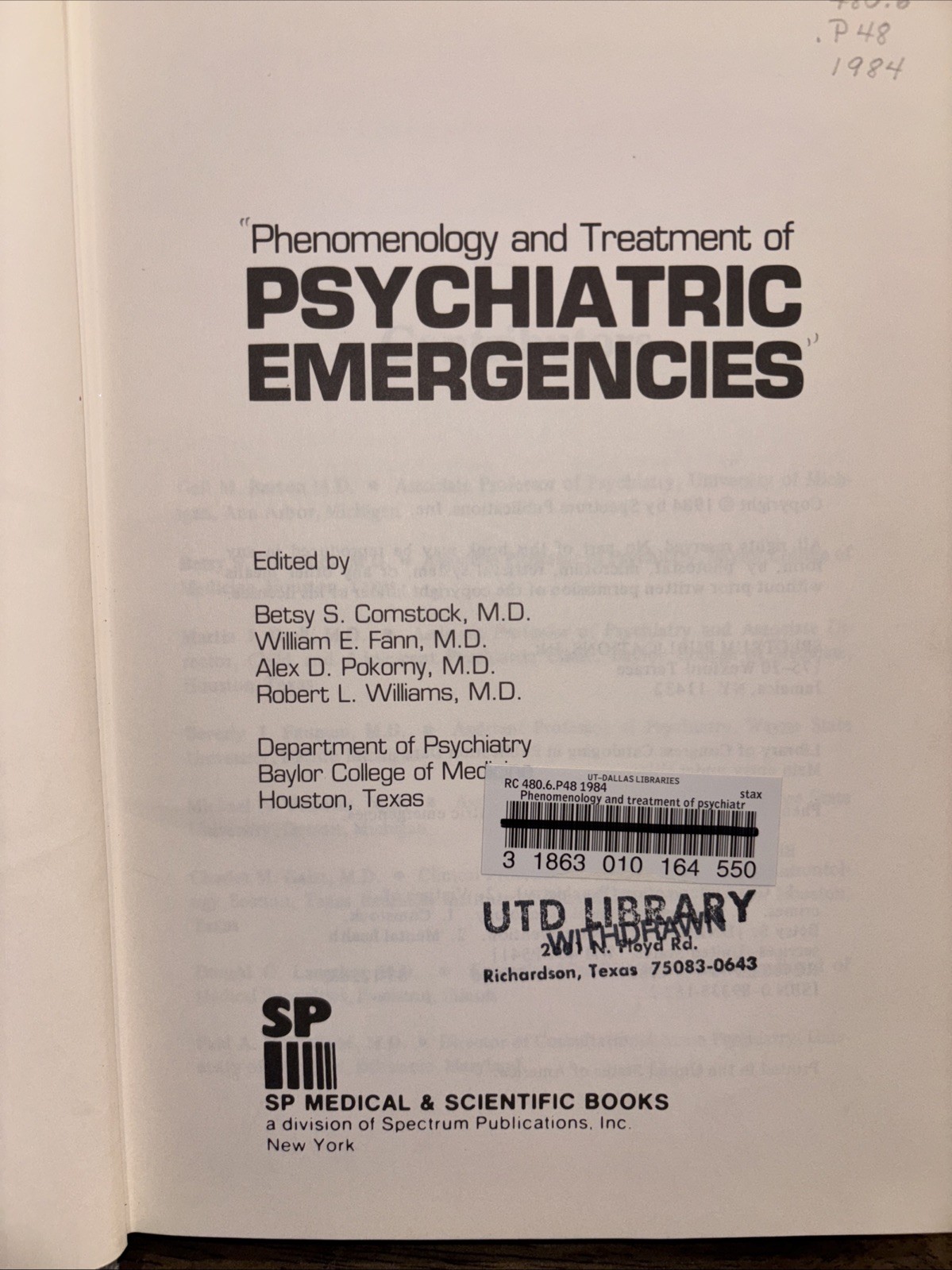 Phenomenology And Treatment Of Psychiatric Emergencies – Betsy S. Comstock