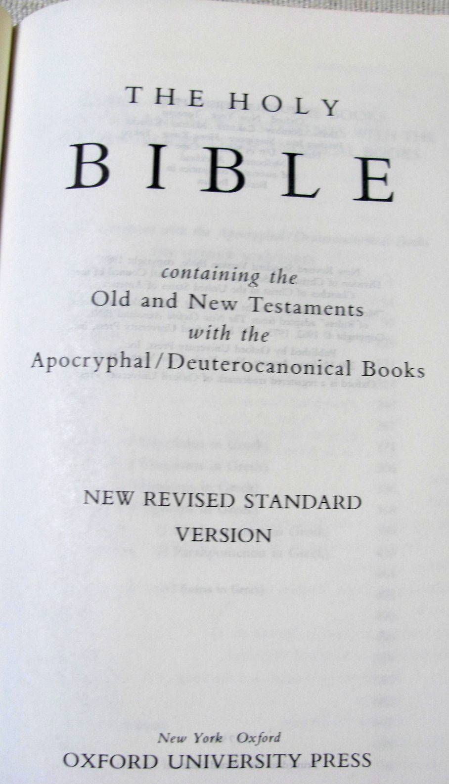 The Holy Bible, New Revised Standard Version, 1989 Oxford University Press HC