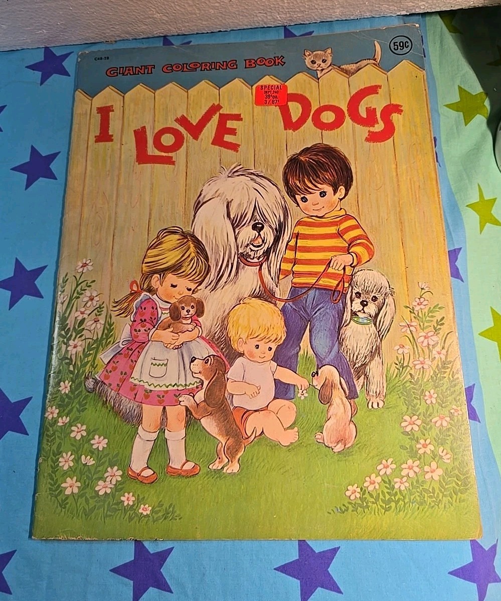 Vintage 1975 Giant Coloring Book “I LOVE DOGS” 11X14.5
