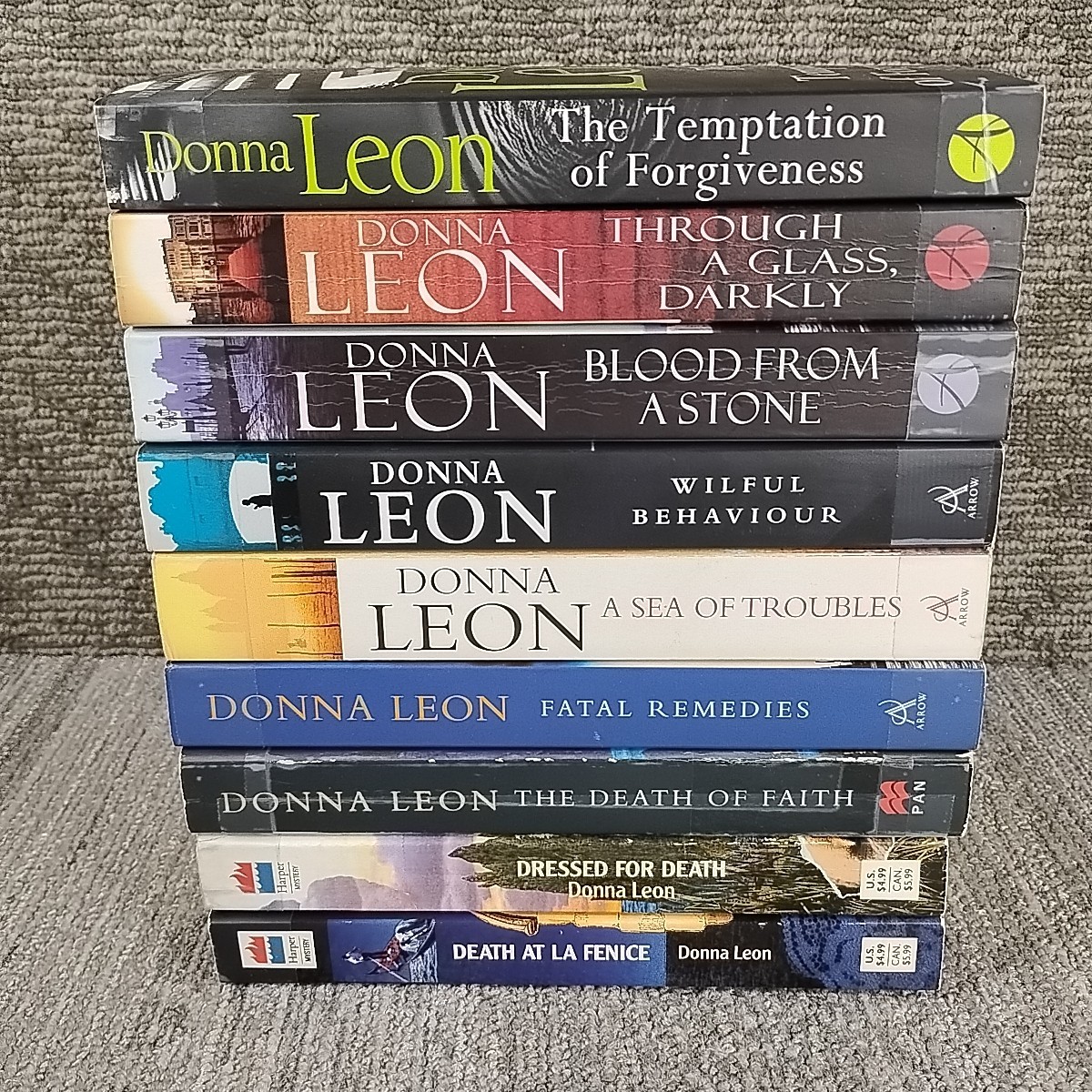 Donna Leon Commissario Brunetti Mystery Series 9 Paperback Book Lot Death Darkly