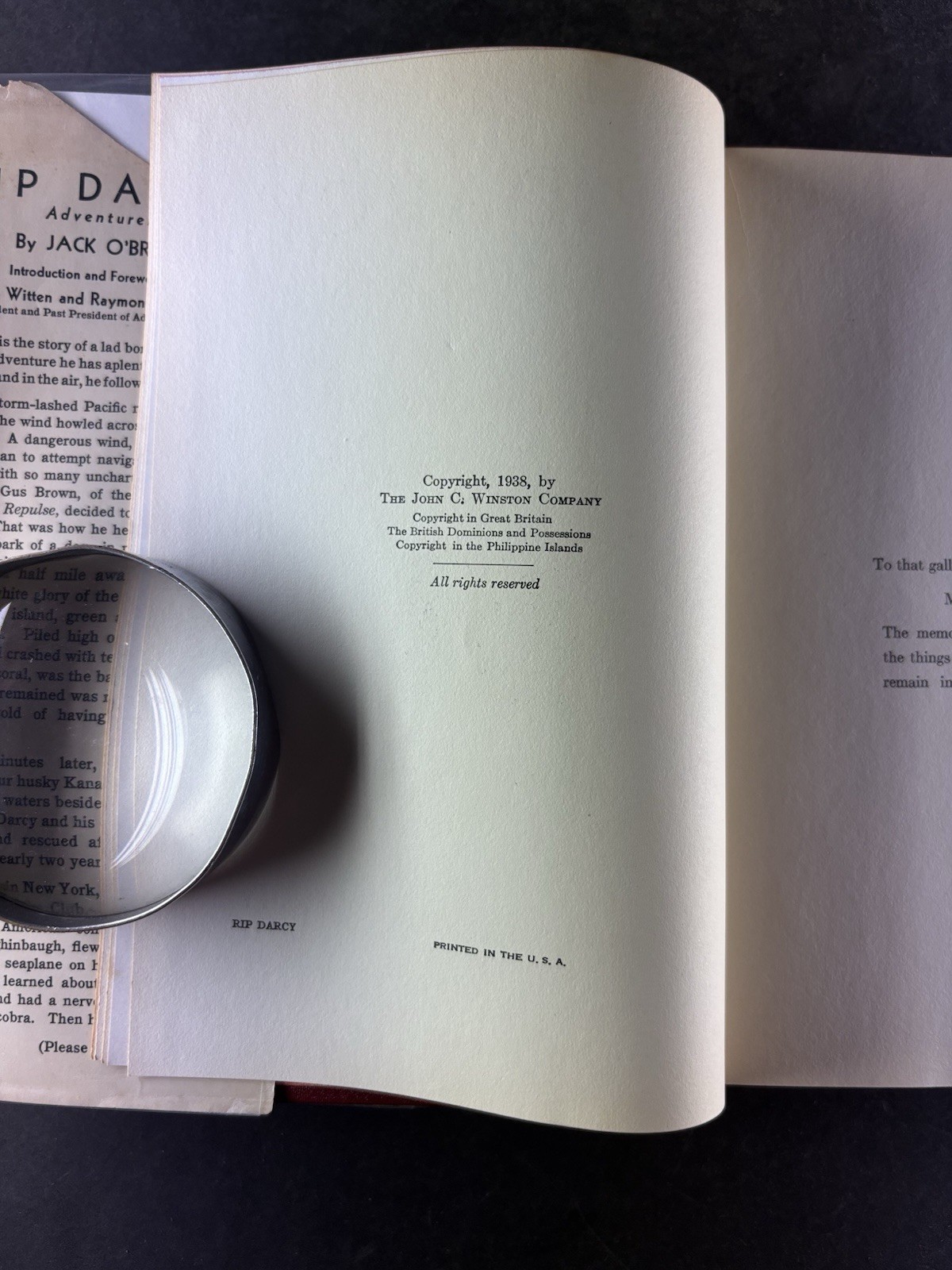 Rip Darcy Adventurer Jack O’Brien 1938 HC DJ John C Winston Illustrated