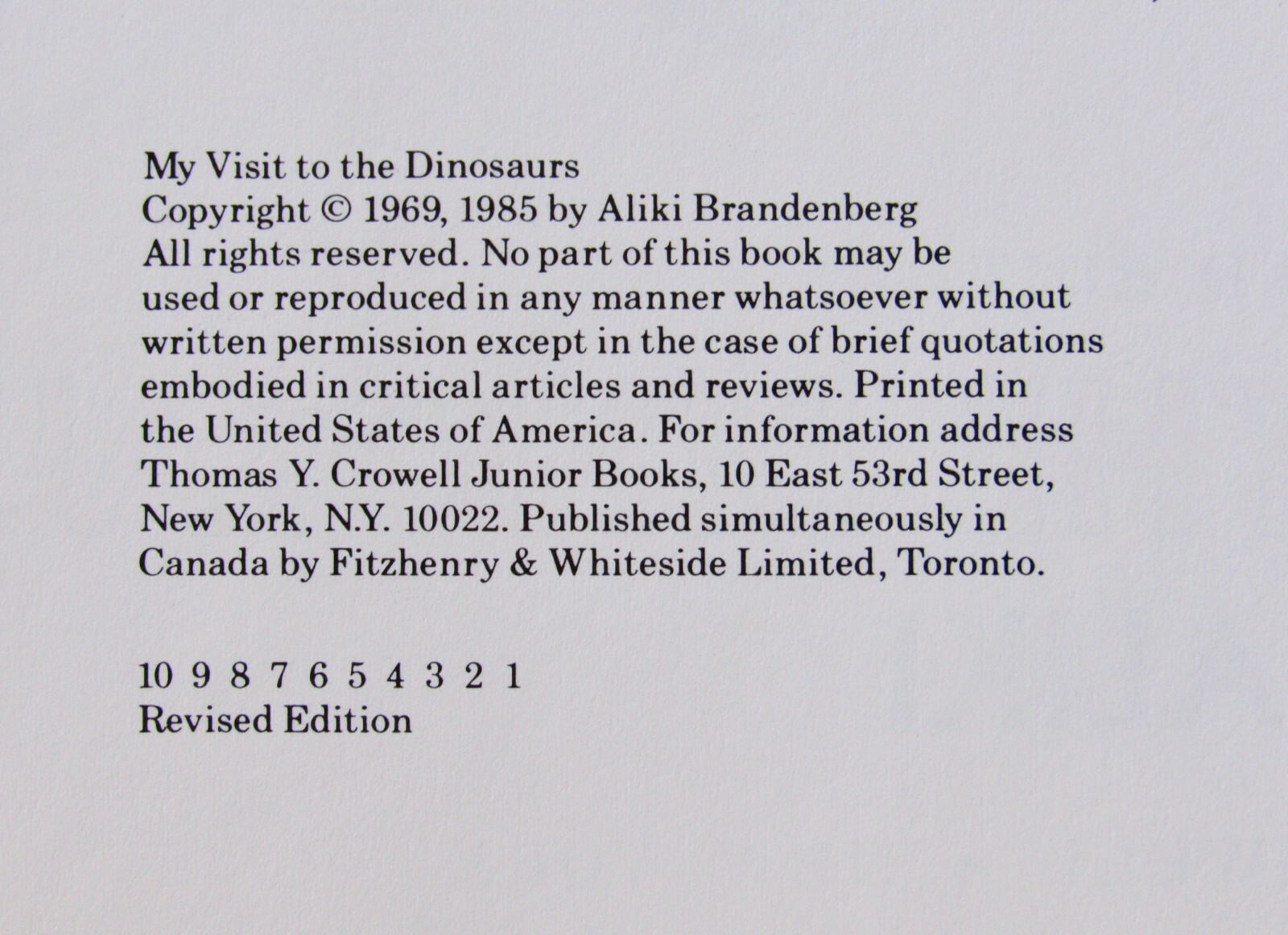 MY VISIT TO THE DINOSAURS by Aliki 1985 Let’s Read and Find Out Science EXC L1