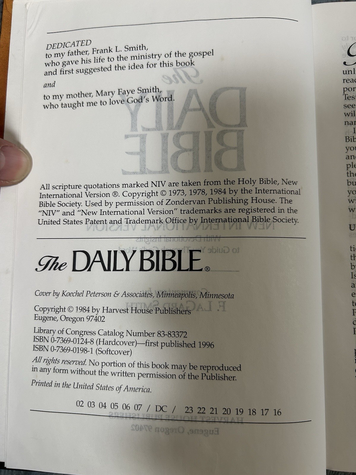 The Daily Bible In Chronological Order 365 Daily Readings NIV F LaGard Smith HC