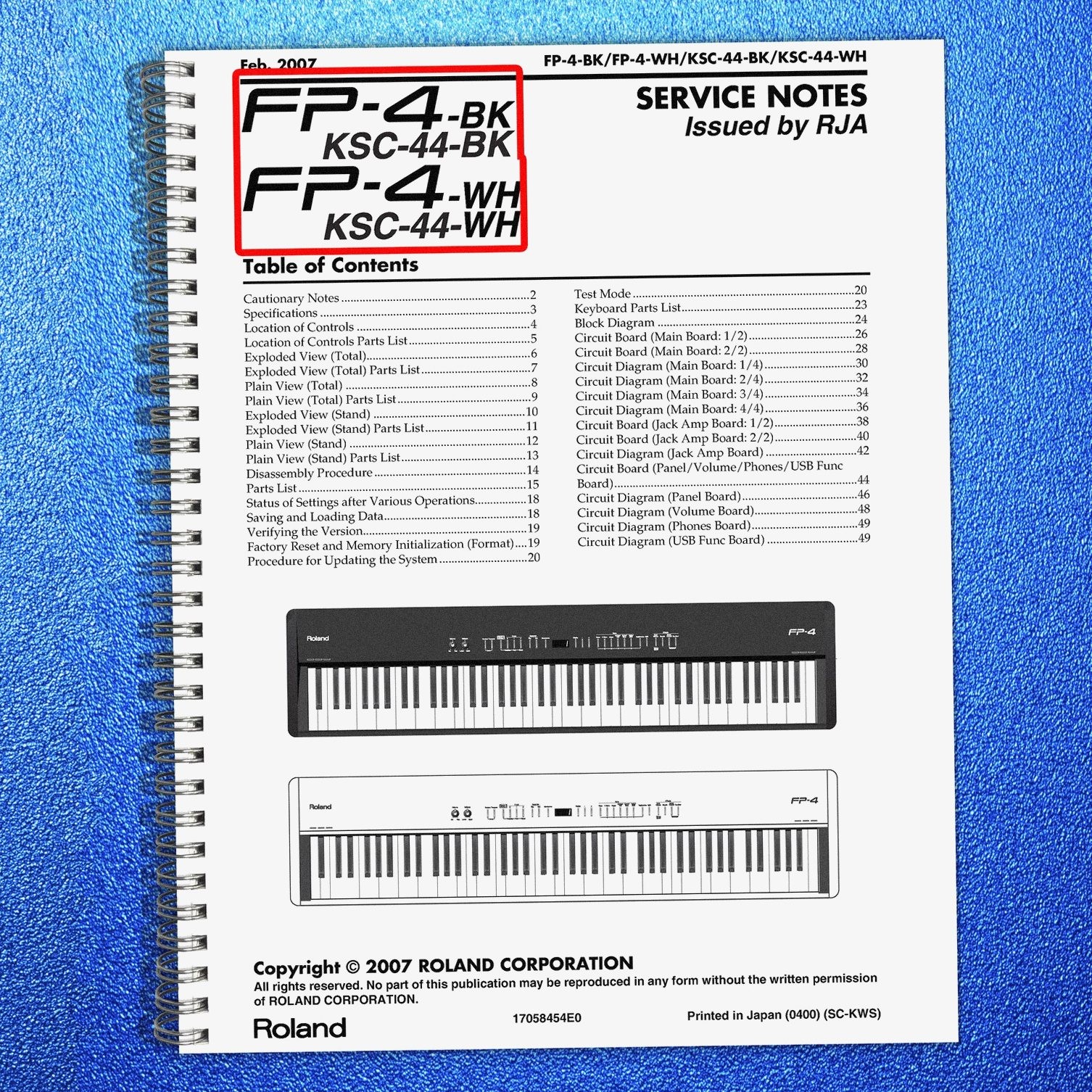 ROLAND FP-4 Digital Piano Service Manual 2007 – SECURED – COVERING – XL FOLDOUTS