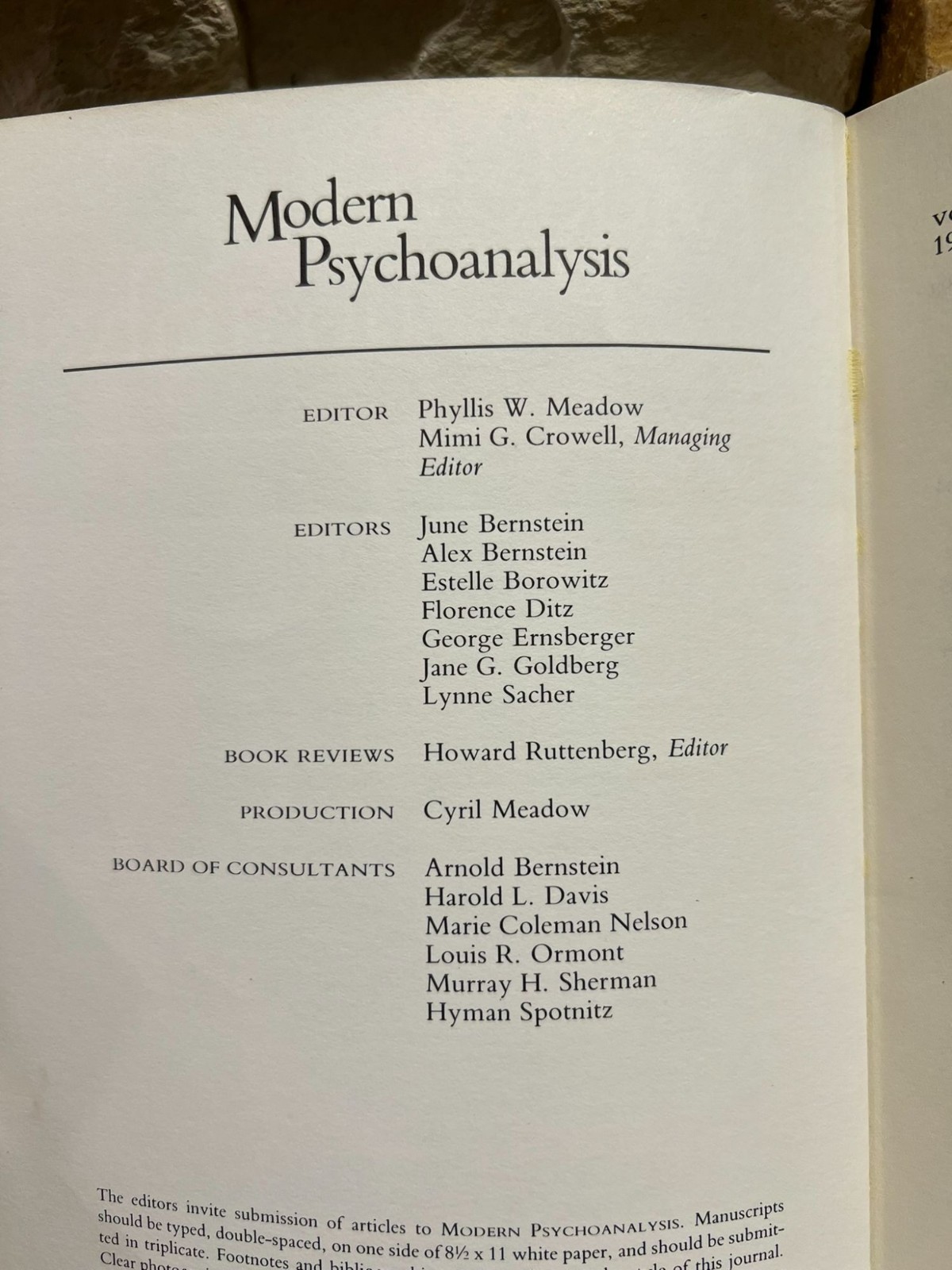 Modern Psychoanalysis Various Contributors Vol 10 No 1 1985 Clinical Psychology