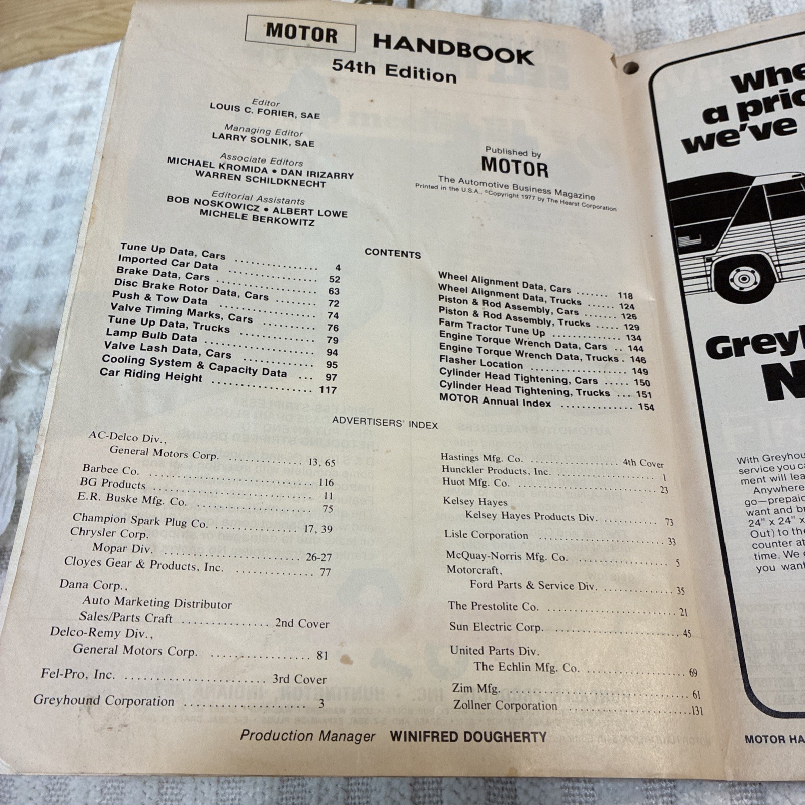 Motor Handbook 54th Edition 1977, Back Issue Automotive Service Manual Catalog
