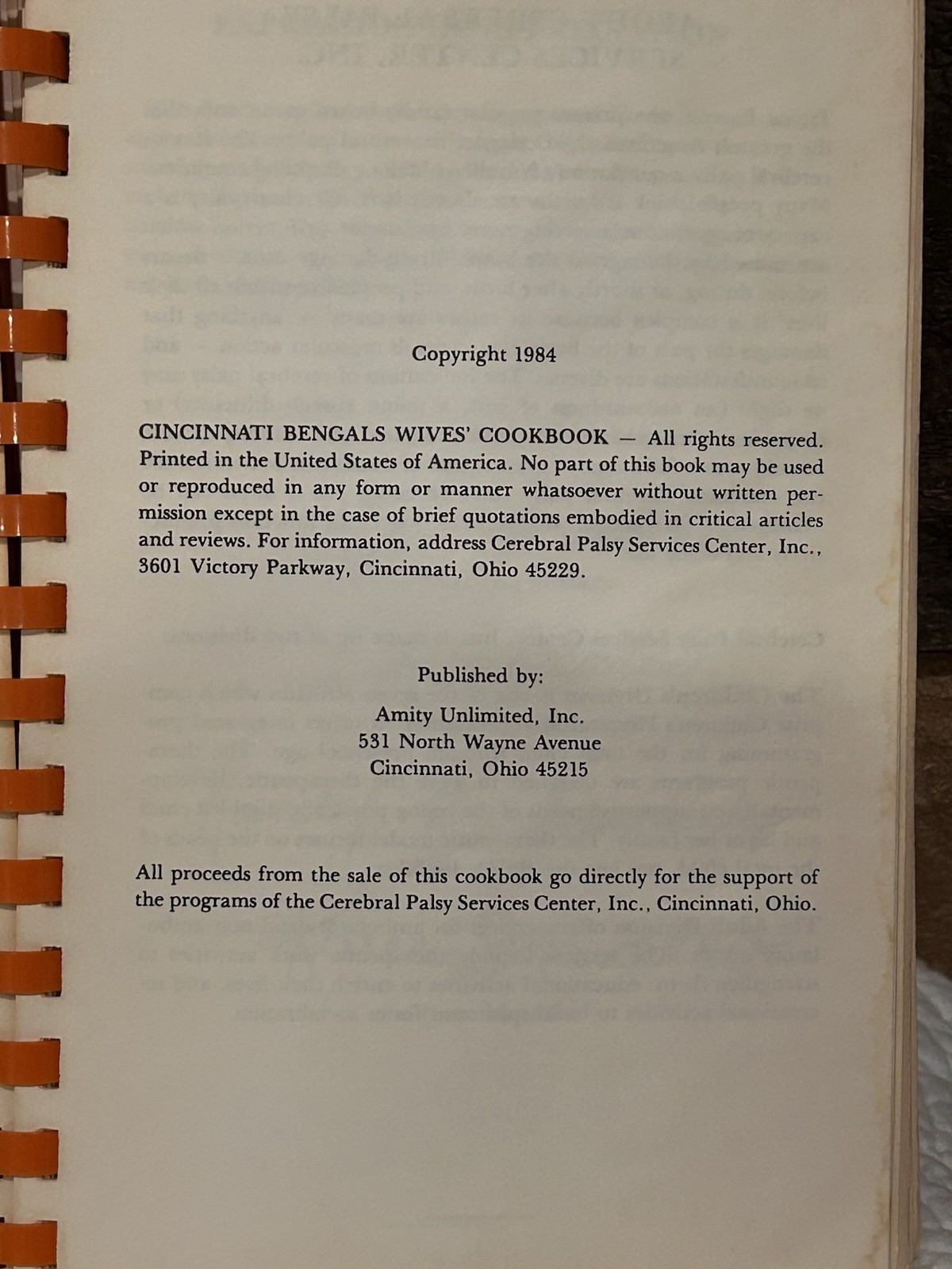 1984 Bengal Bites Cincinnati Bengals Wives’ Cookbook Spiral Bound 127 Pages