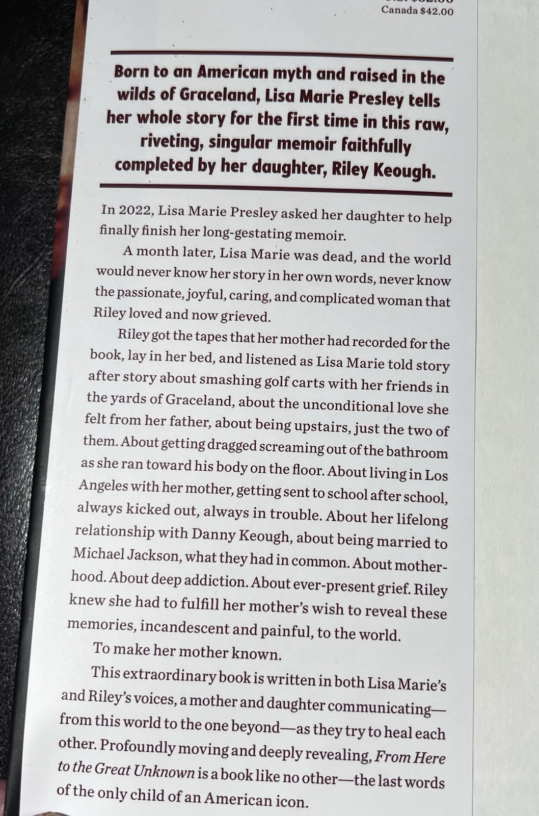 From Here to the Great Unknown: Oprah’s Book Club A Memoir by Lisa Marie Presley