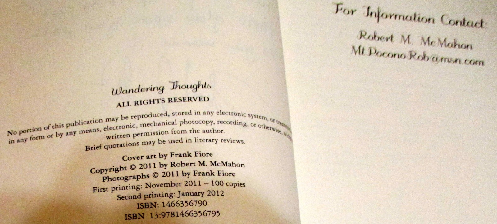 2012 Wandering Thoughts by Robert M. McMahon SIGNED 146 pages Softcover