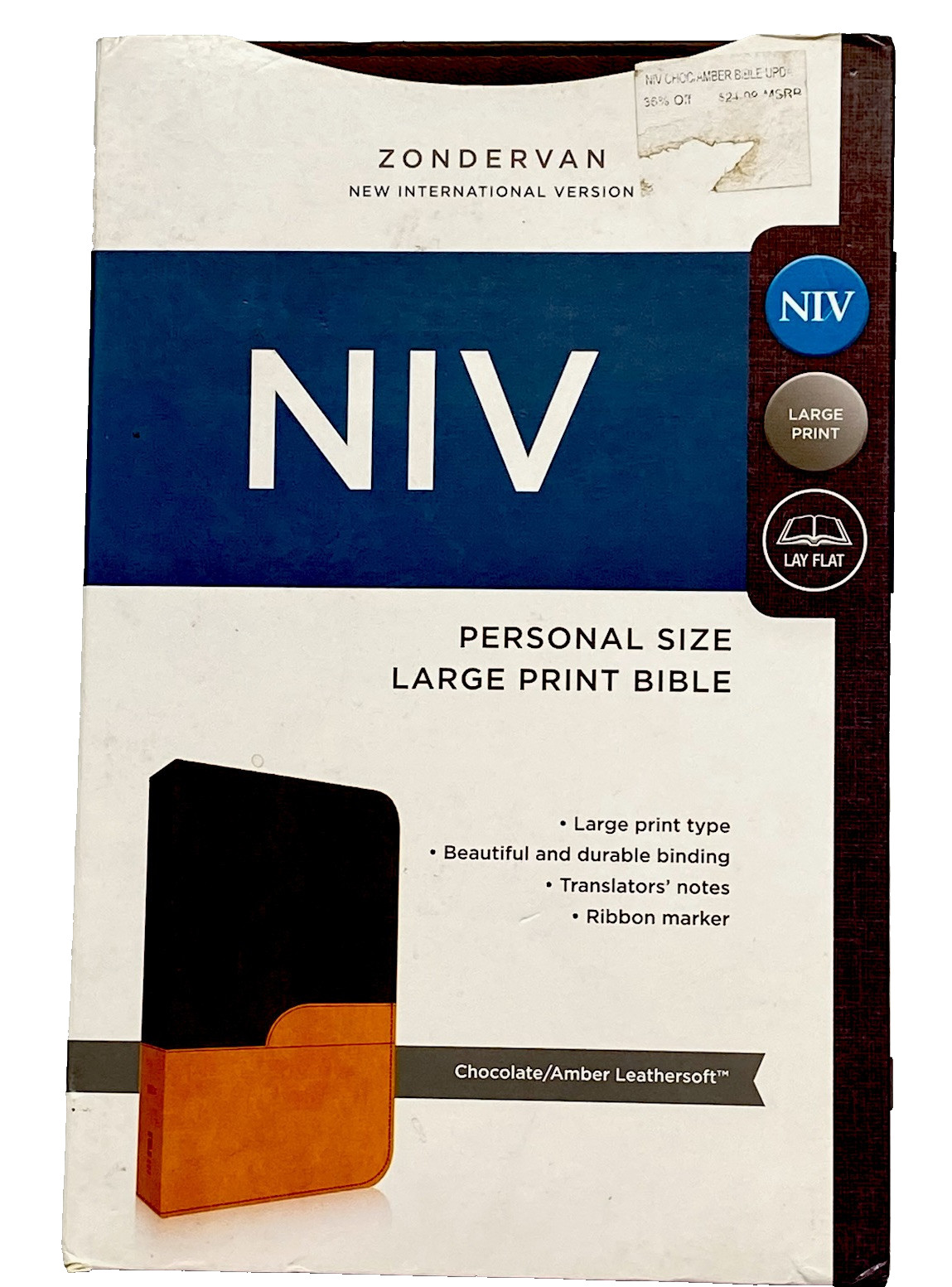 NIV Large Print Bible Leathersoft Chocolate Amber Zondervan Personal Size Ribbon