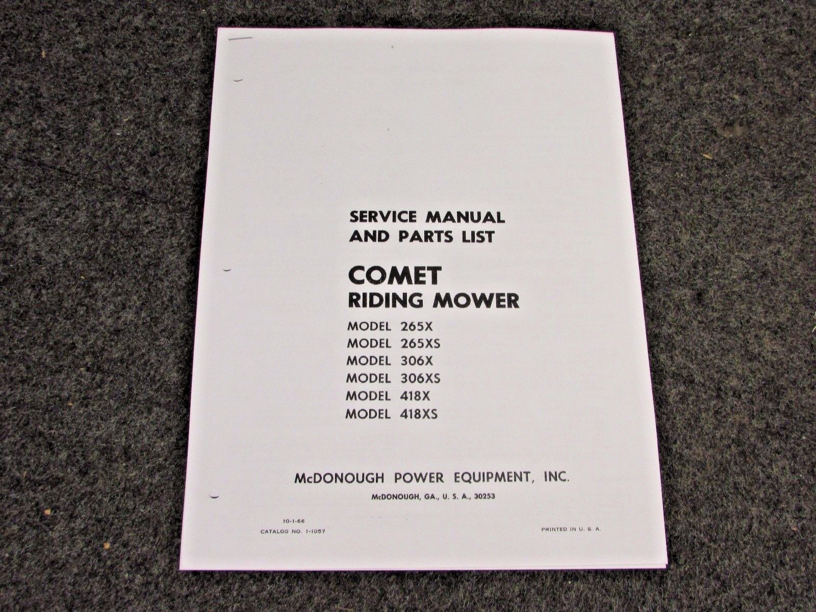 SNAPPER McDONOUGH 265X 265XS 306X 306XS 418X 418XS SERVICE & PARTS MANUAL 1-1057