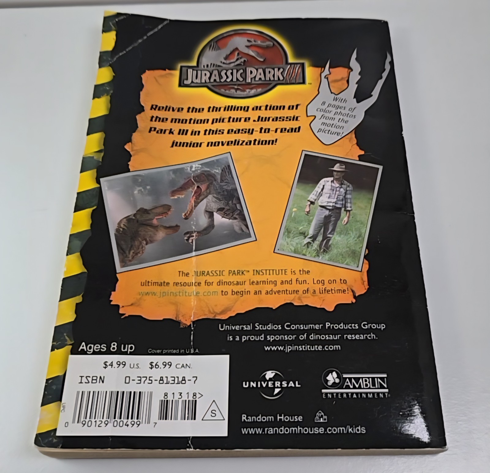 Jurassic Park III Junior Novelization Scott Ciencin Paperback 2001 Movie Tie-In