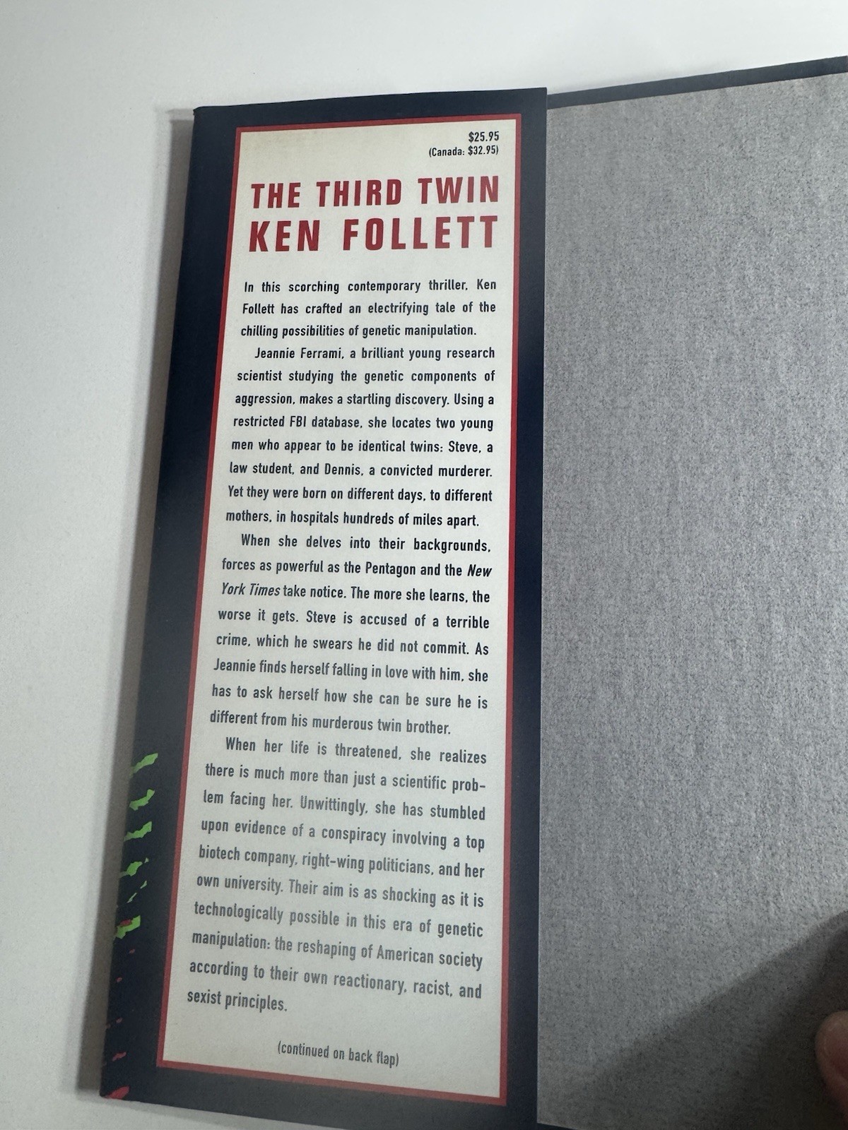 The Third Twin ~Ken Follet (HC/DJ) 1st Edition, 1st Printing