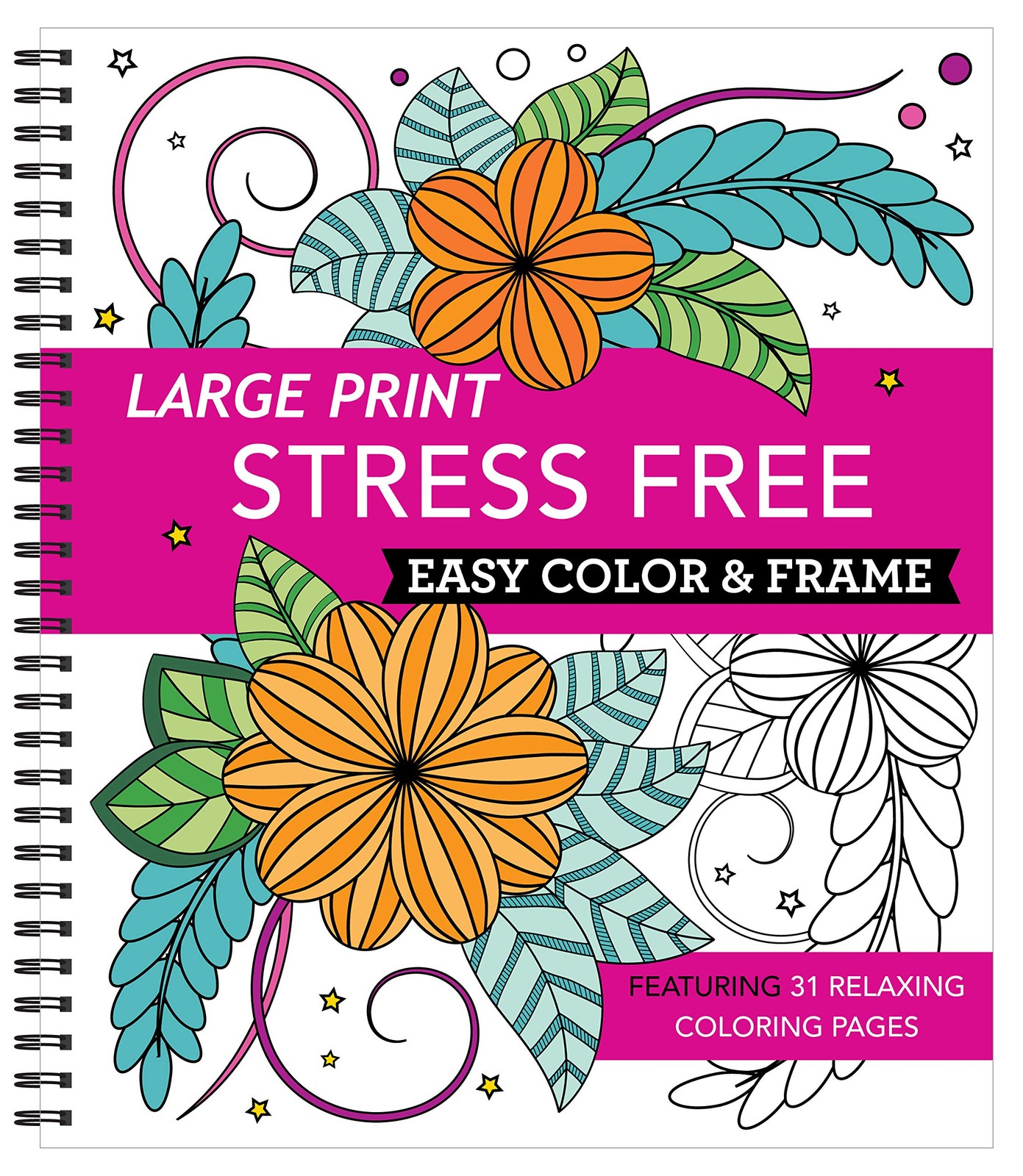 Large Print Easy Color & Frame – Stress Free: Adult Coloring Book with 31 De…