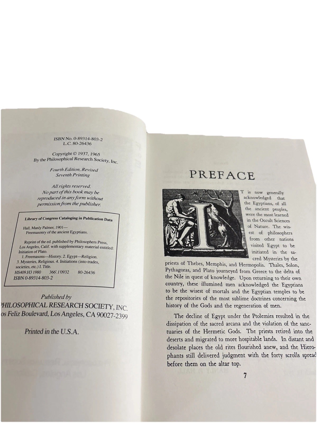 Freemasonry Of The Ancient Egyptians Manly P Hall HC/Missing DJ Clean 4thRev7th