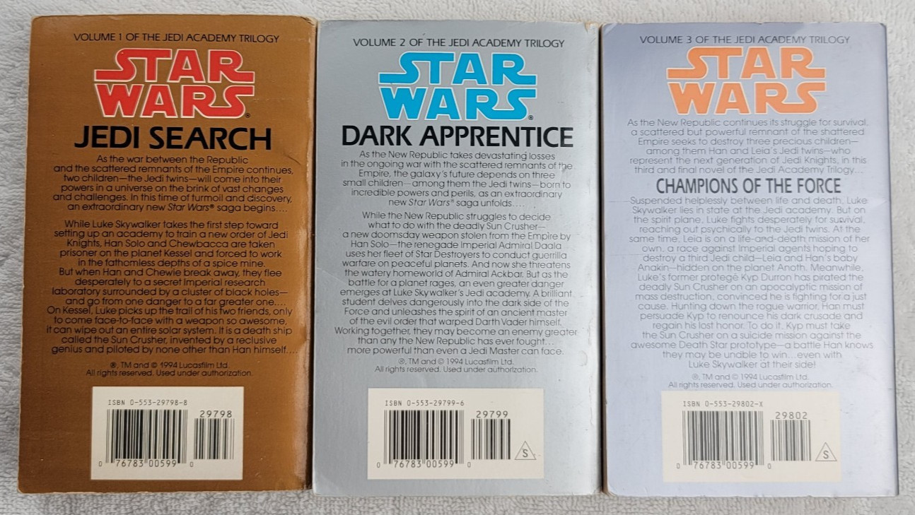 Star Wars Jedi Academy Trilogy Complete Lot 1-3 Kevin J Anderson Vintage 1994
