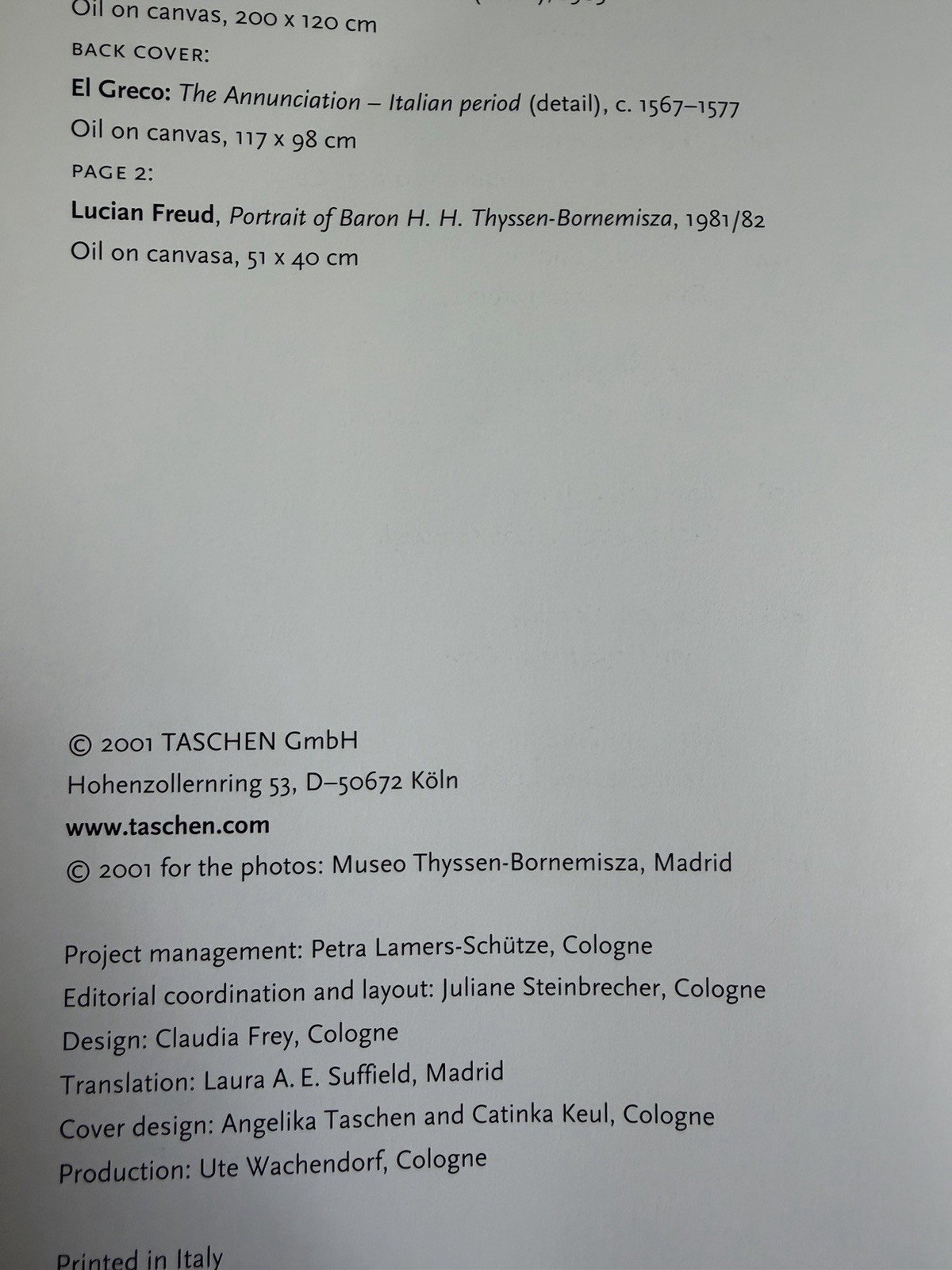 Highlights of Art Thyssen-Bornemisza Museum Madrid Taschen 2001. Softcover